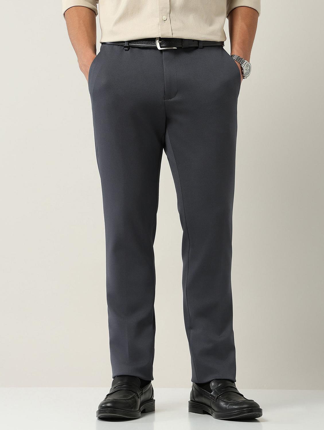 men solid mid rise flat front formal trouser - 22030818 - Standard Image - 1