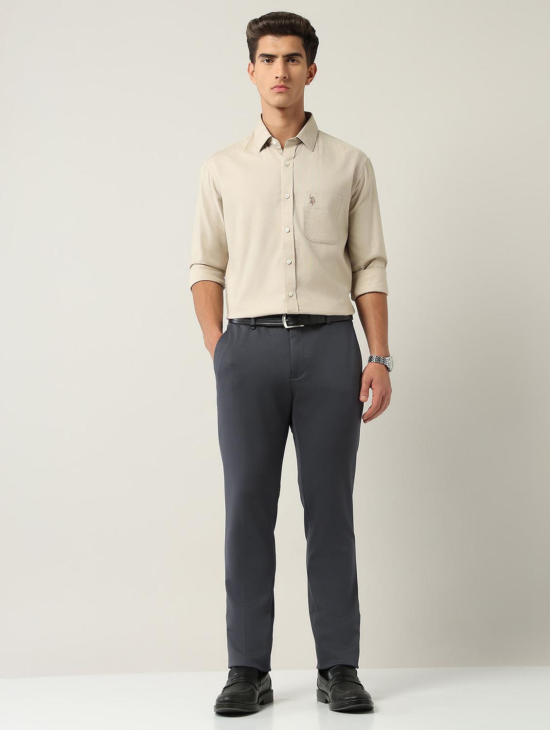 men solid mid rise flat front formal trouser - 22030818 - Standard Image - 4