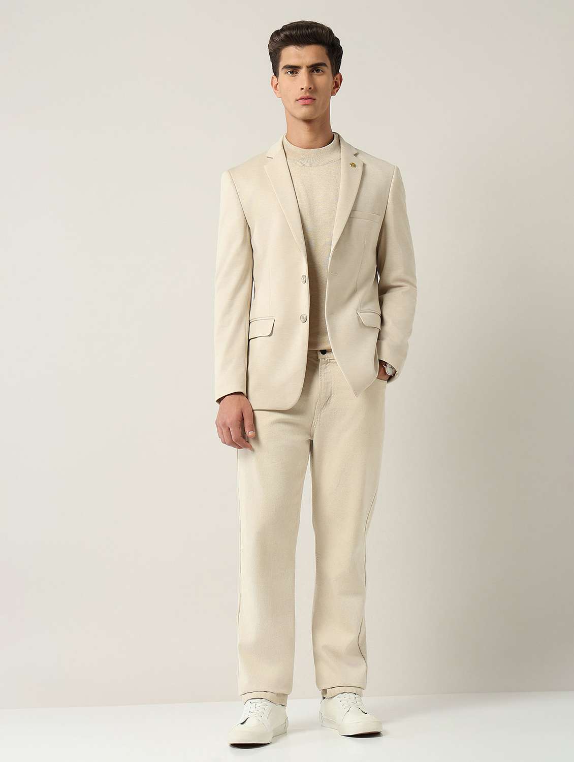 men solid long sleeve single breasted casual blazer - 22030850 - Standard Image - 4