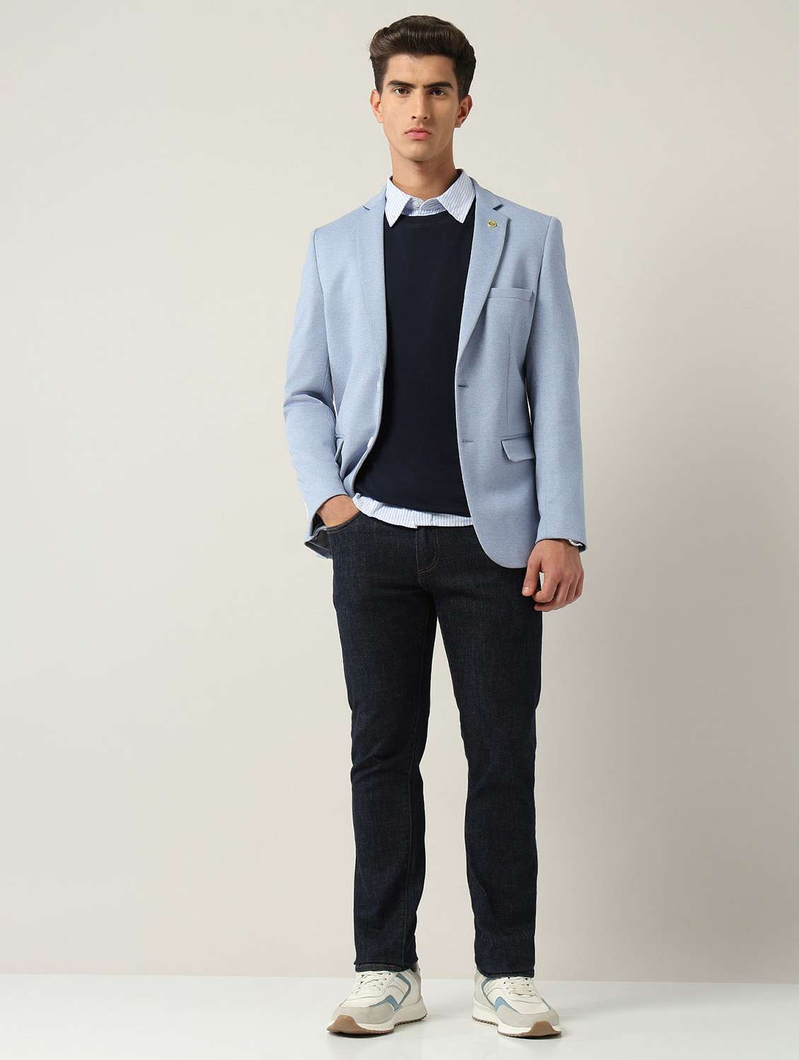 men solid long sleeve single breasted casual blazer - 22030851 - Standard Image - 4