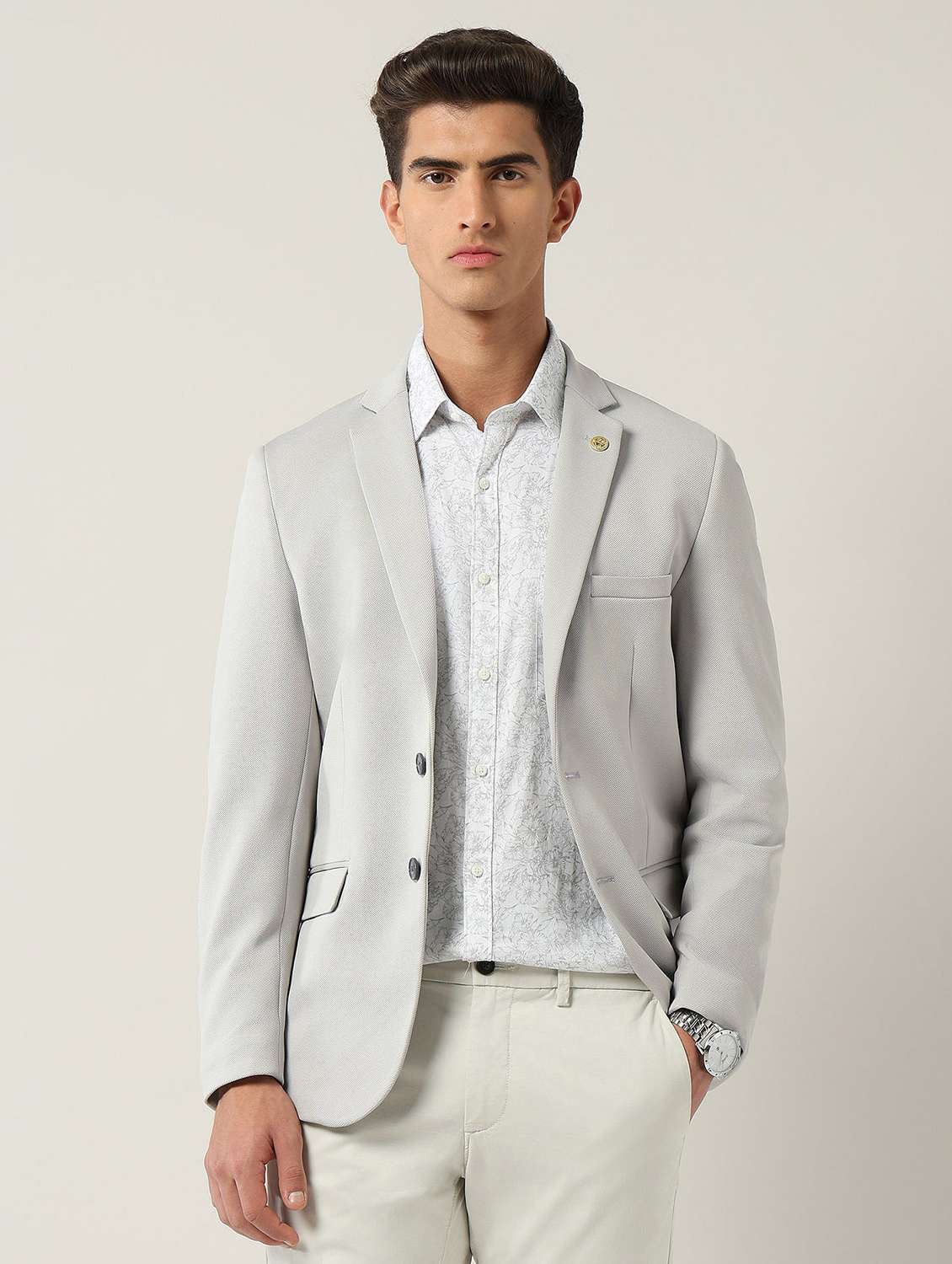 men solid long sleeve single breasted casual blazer