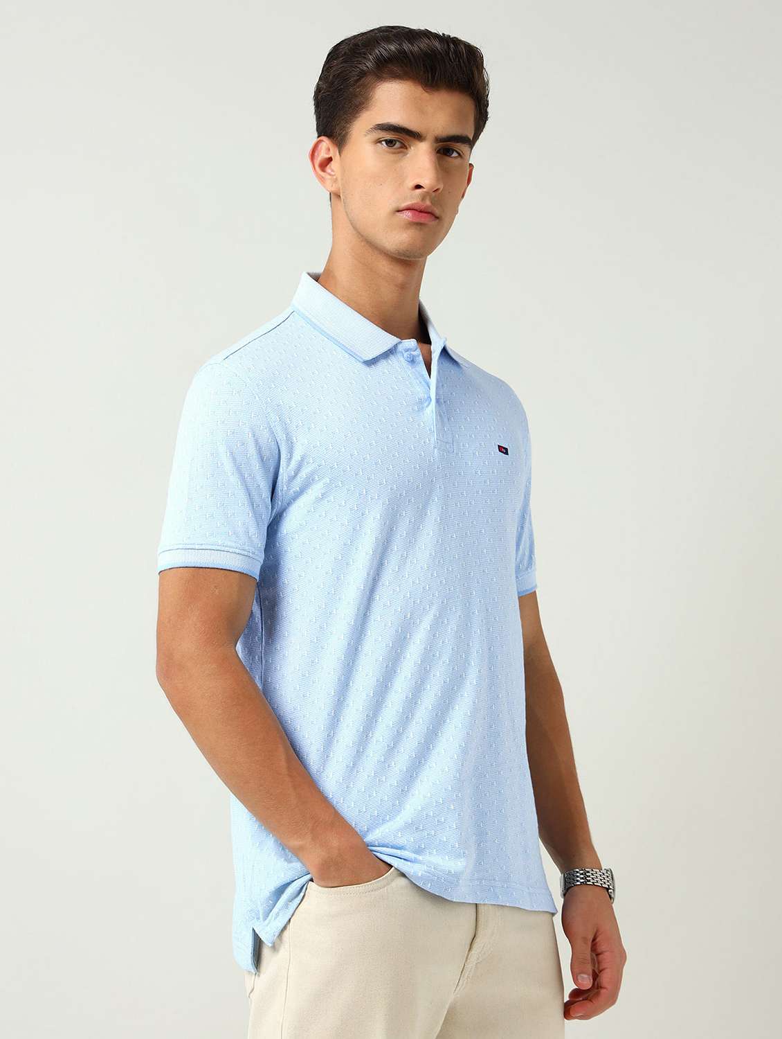 men self design short sleeve slim fit polo t-shirt - 22030899 -  Standard Image - 1