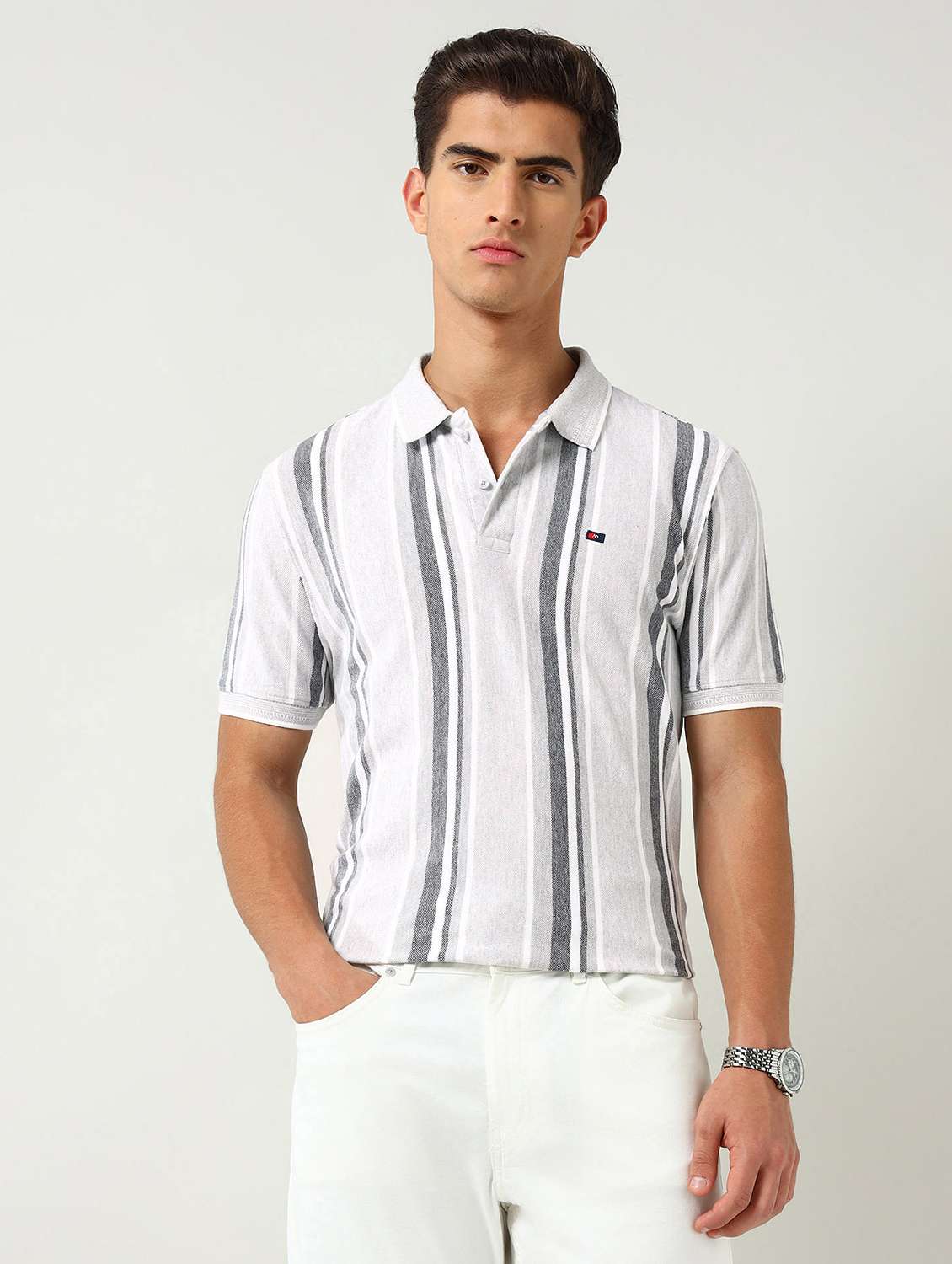 men striped short sleeve slim fit polo t-shirt - 22030900 -  Zoom Image - 0