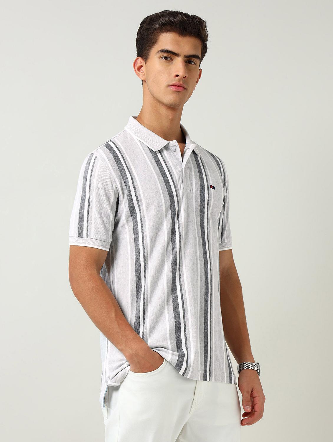men striped short sleeve slim fit polo t-shirt - 22030900 - Standard Image - 1