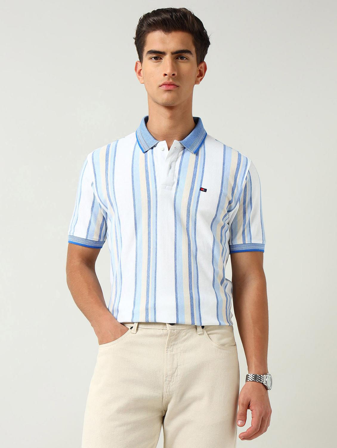 men striped short sleeve slim fit polo t-shirt - 22030901 - Zoom Image - 0