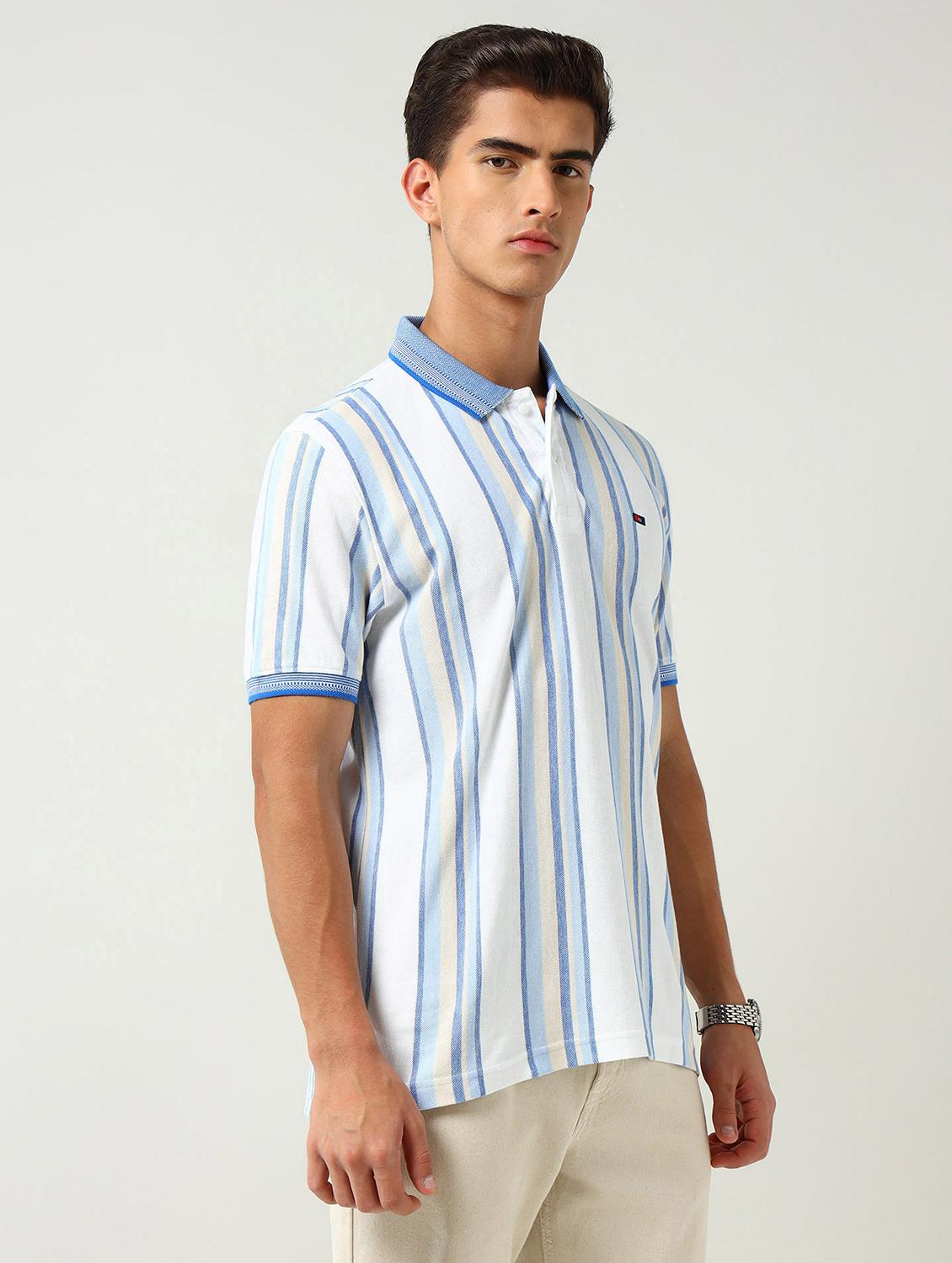 men striped short sleeve slim fit polo t-shirt - 22030901 - Standard Image - 1