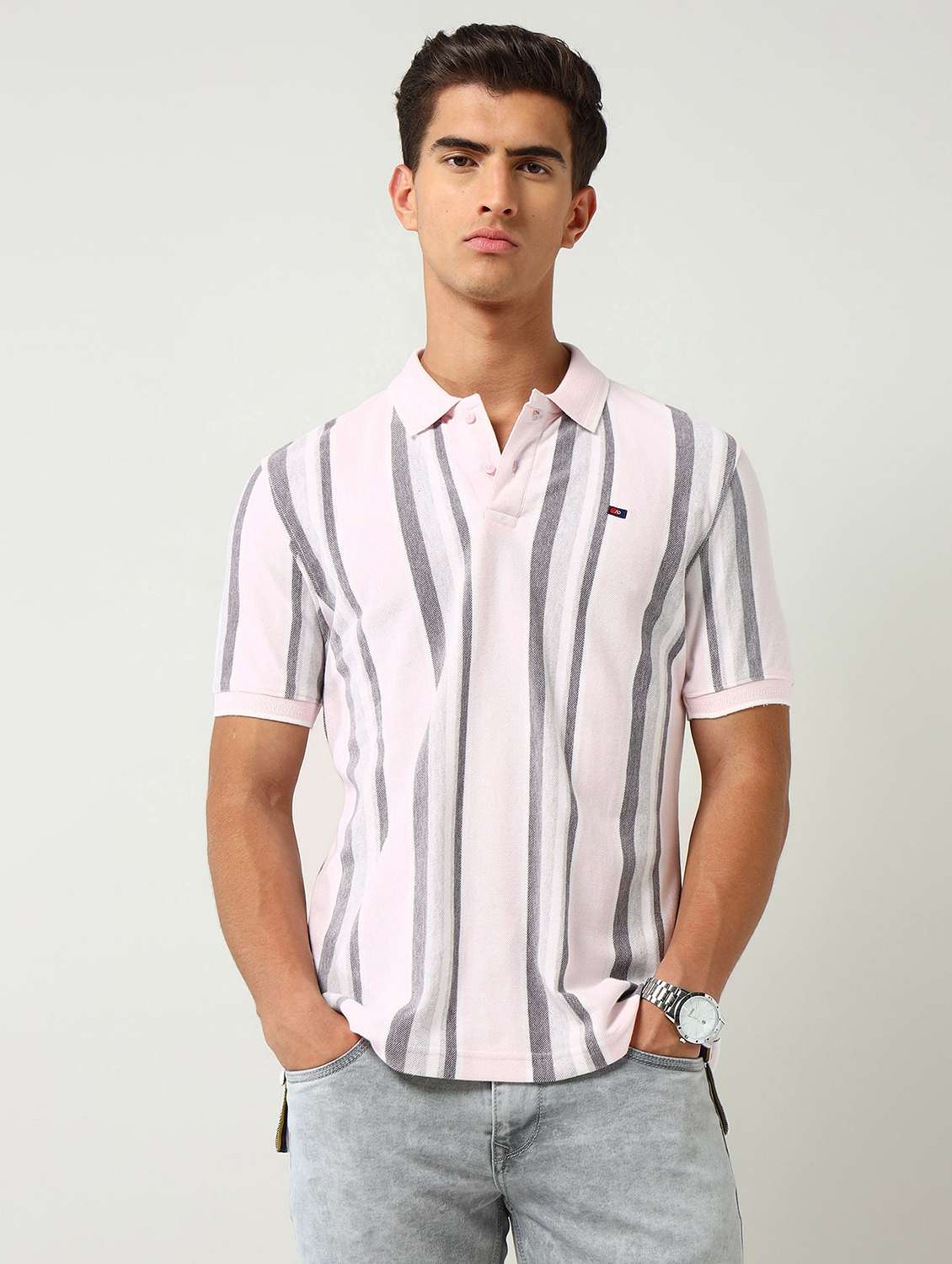 men striped short sleeve slim fit polo t-shirt - 22030903 -  Zoom Image - 0