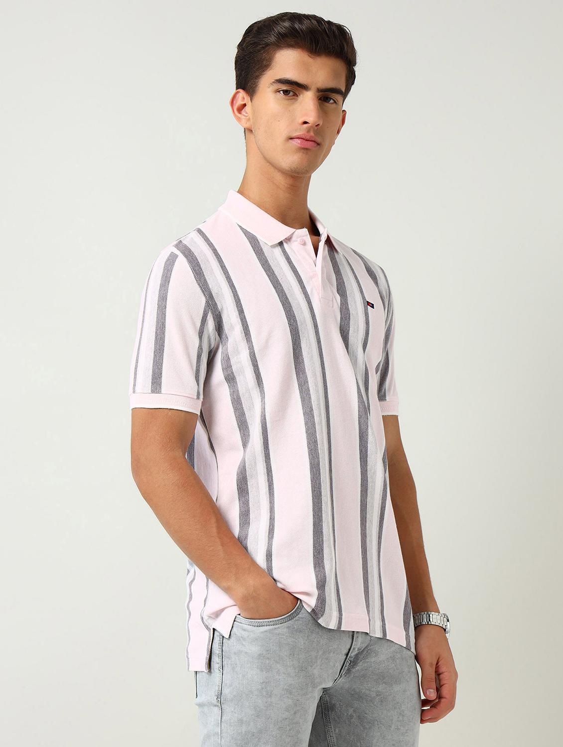 men striped short sleeve slim fit polo t-shirt - 22030903 - Standard Image - 1