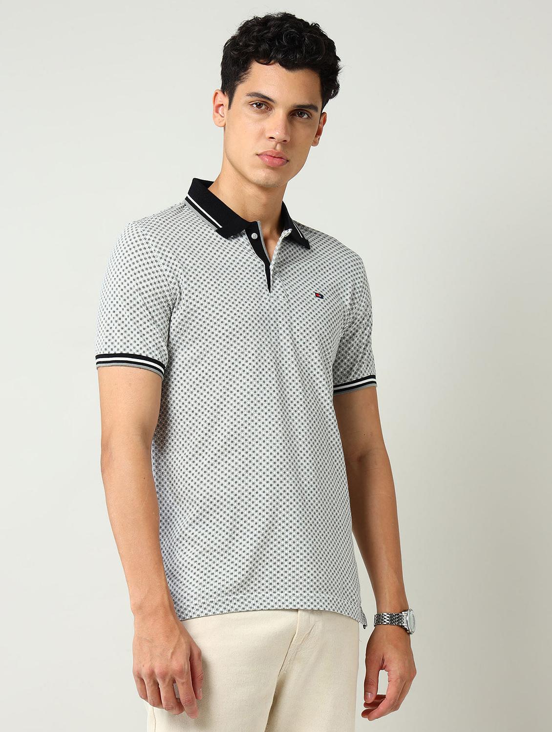 men printed short sleeve slim fit polo t-shirt - 22030905 -  Standard Image - 1