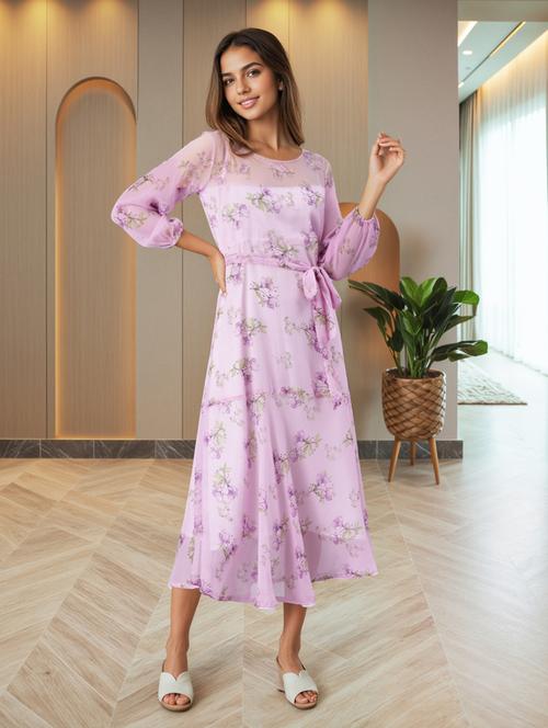 women floral print puff sleeve a-line dress - 22030920 - Standard Image - 0