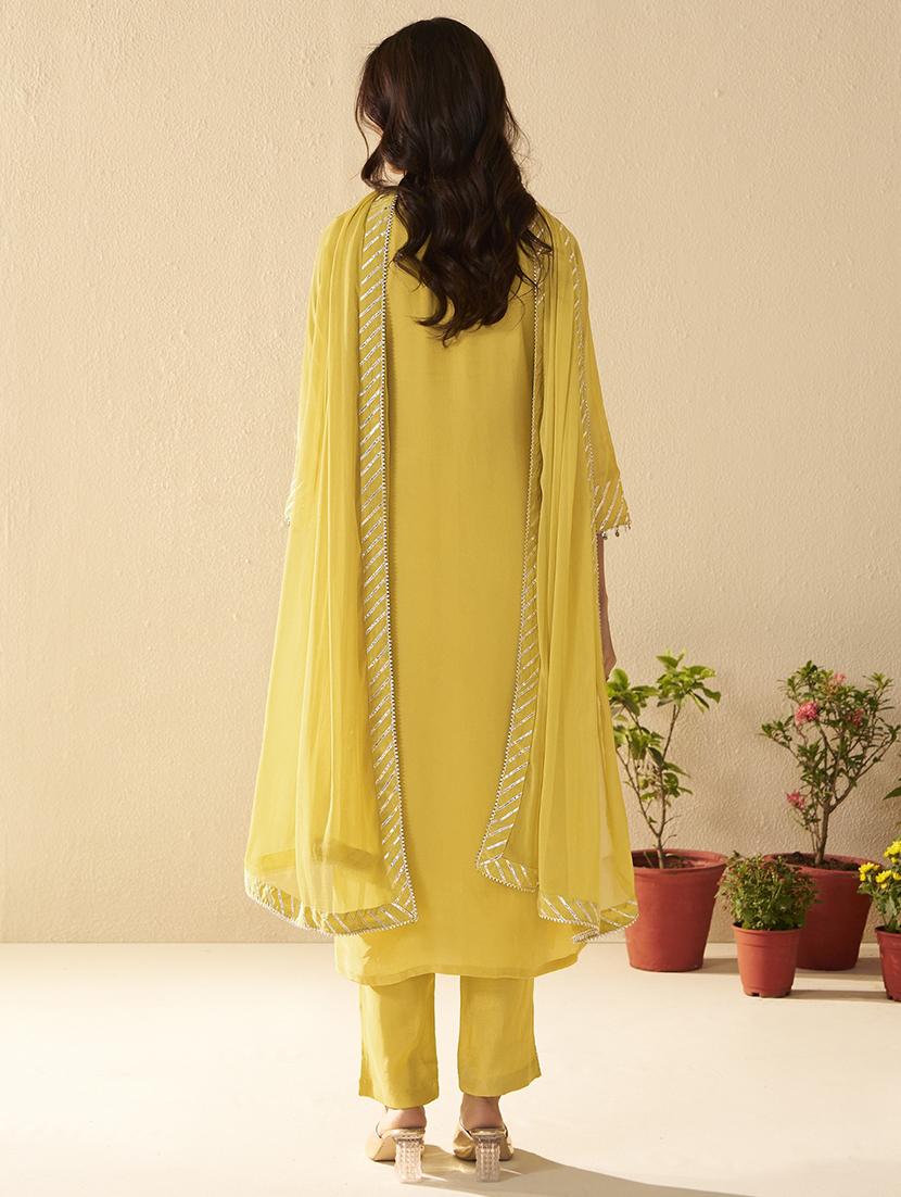 women embroidered three quarter sleeve kurta pant with dupatta set - 22030923 -  Standard Image - 1