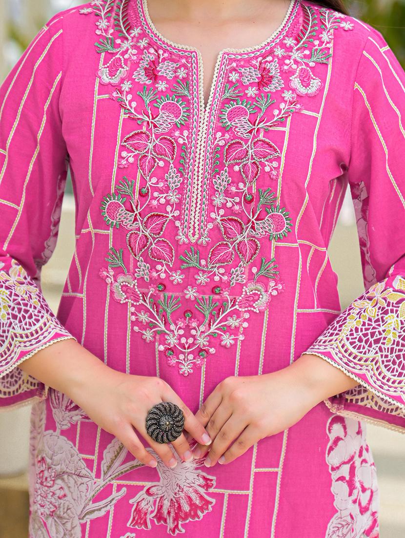 women embroidered three quarter sleeve kurta palazzo with dupatta set - 22030924 - Standard Image - 4