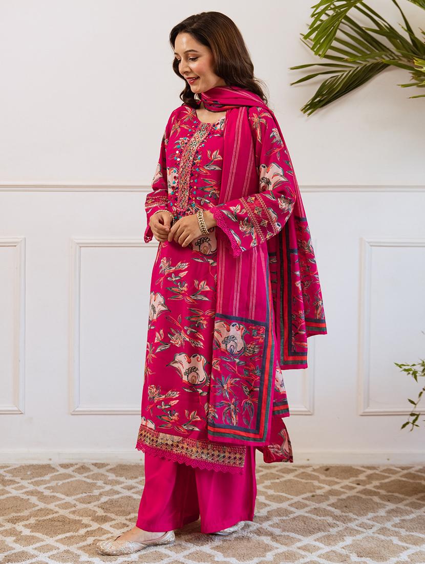 women floral long sleeve kurta palazzo with dupatta set - 22030925 -  Standard Image - 1