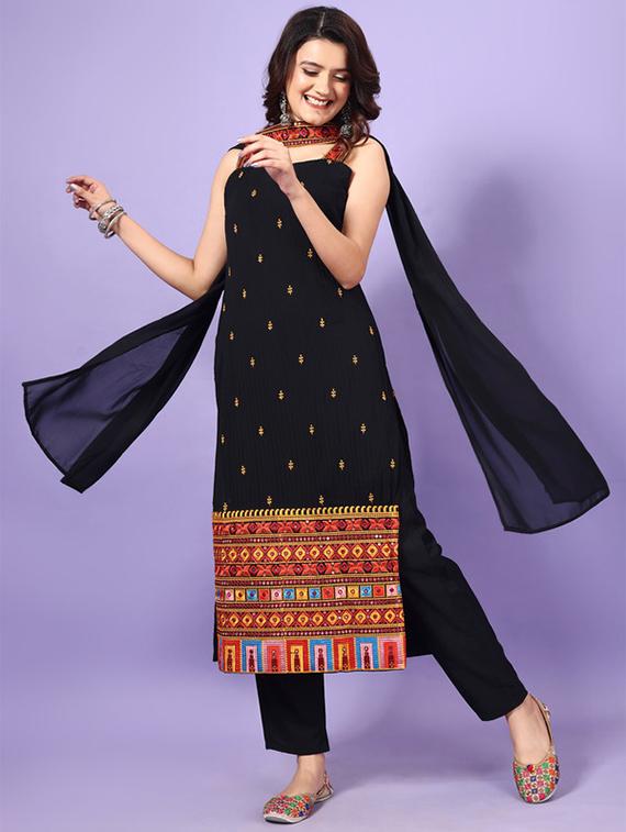 women embroidered sleeveless kurta pant with dupatta set - 22030992 -  Standard Image - 1
