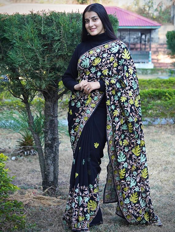 women solid with work embroidered saree with blouse - 22031006 -  Standard Image - 1