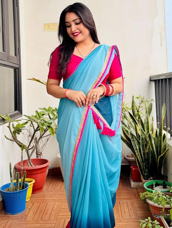 women ombre printed saree with blouse - 22031012 - Standard Image - 4