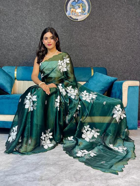 women solid with work embellished saree with blouse - 22031023 - Standard Image - 1