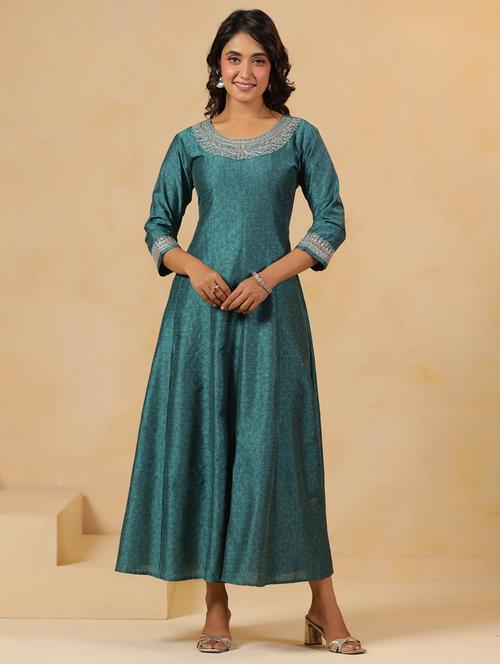 women printed three quarter sleeve anarkali kurta - 22031053 -  Standard Image - 0