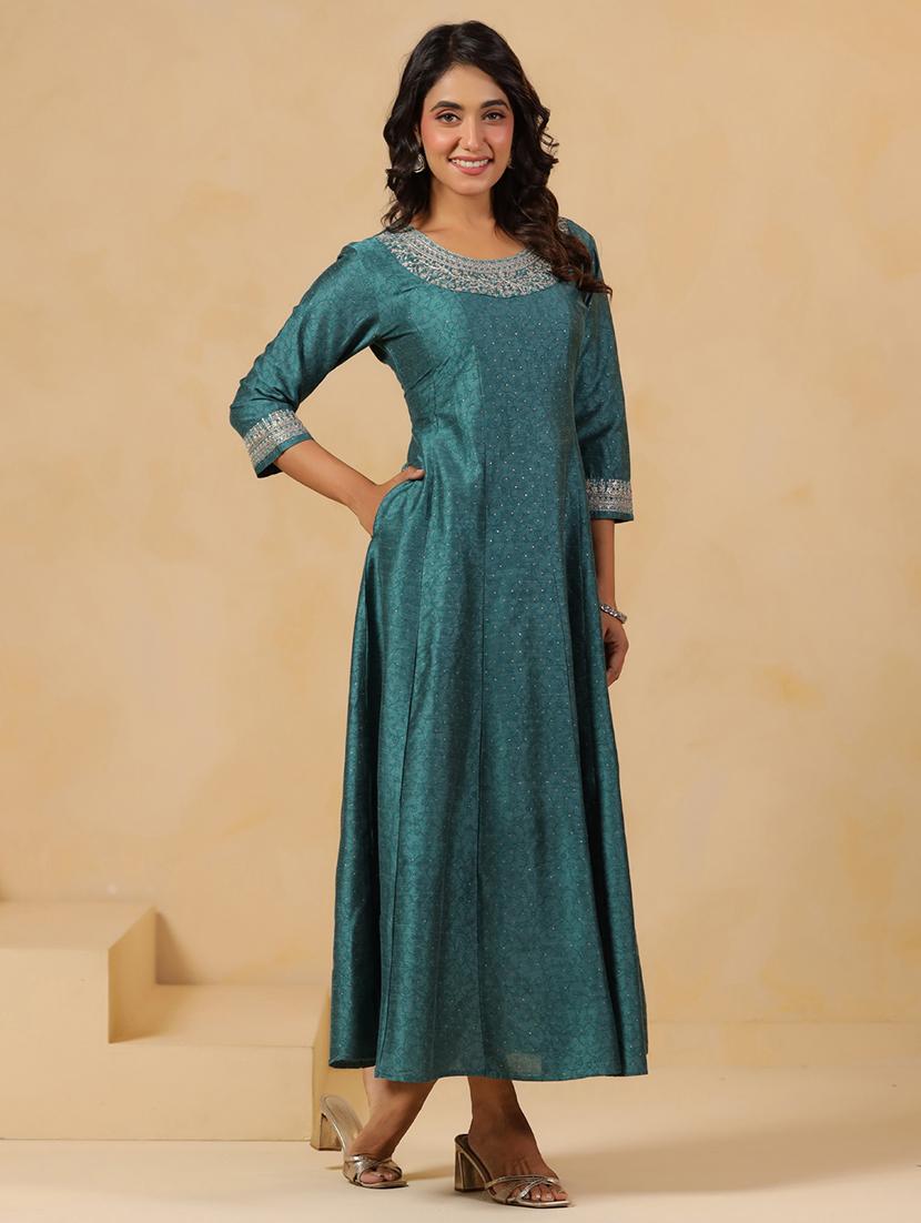 women printed three quarter sleeve anarkali kurta - 22031053 -  Standard Image - 1