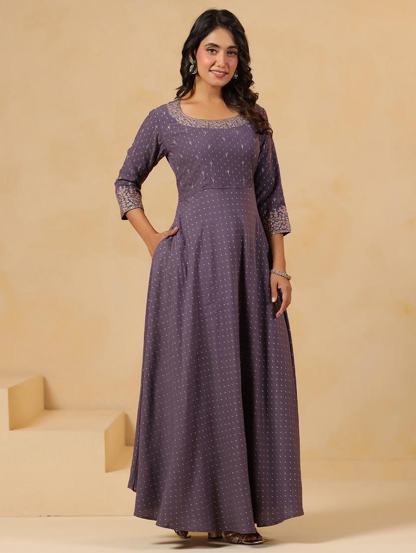 women printed three quarter sleeve anarkali kurta - 22031054 - Standard Image - 1