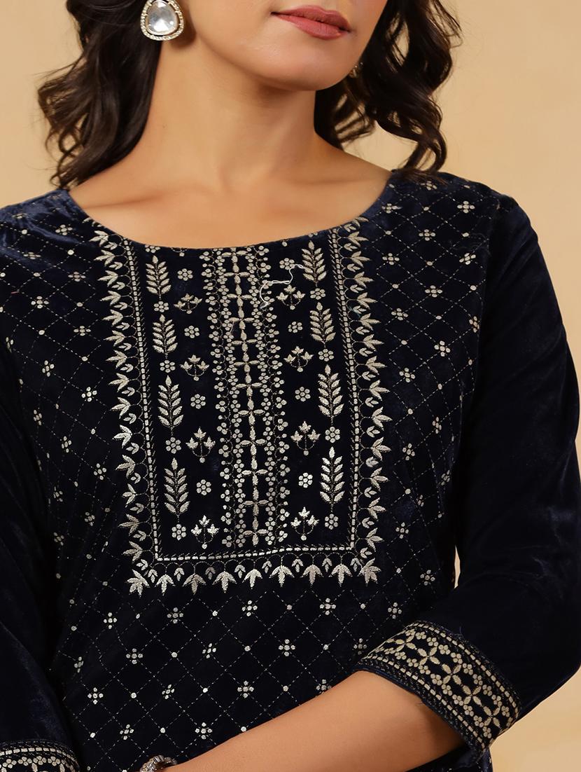 women embroidered round neck kurta and pant set - 22031057 - Standard Image - 6