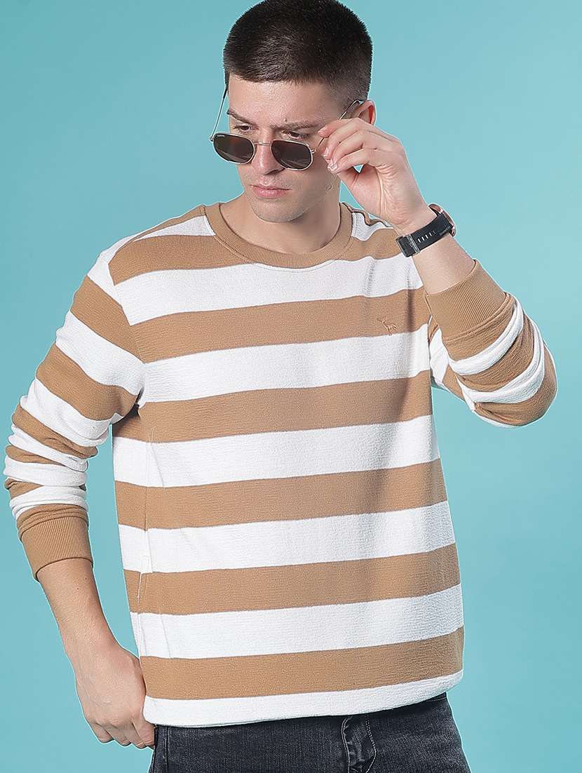 men striped long sleeve regular fit pullover
