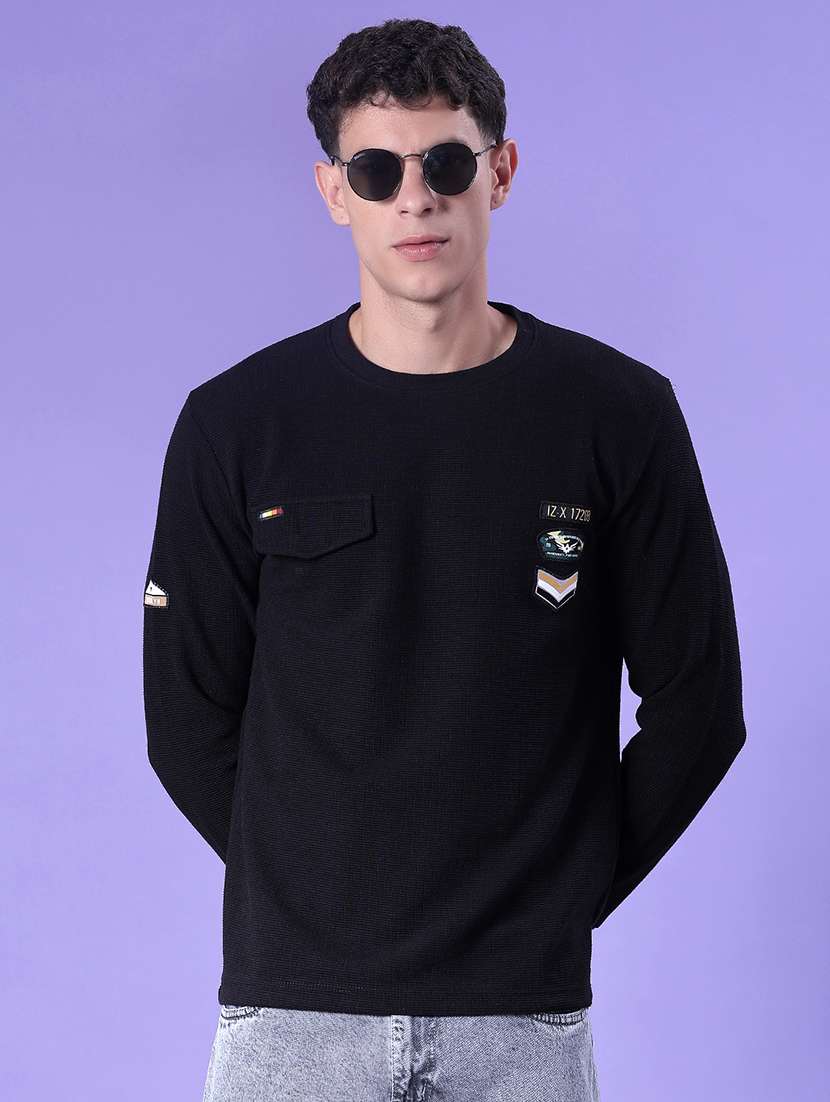 men self design long sleeve regular fit t-shirt