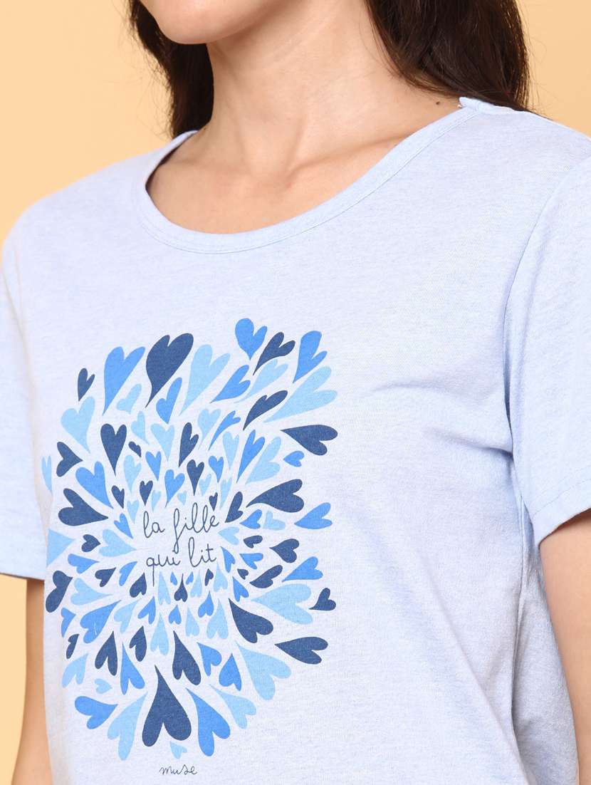 women blue cotton regular t-shirt - 22031292 -  Standard Image - 1