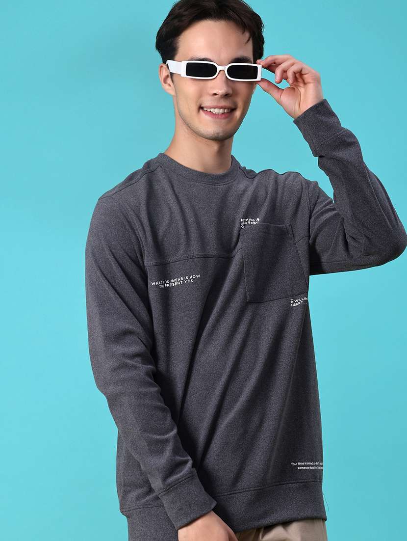 men typographic long sleeve regular fit t-shirt