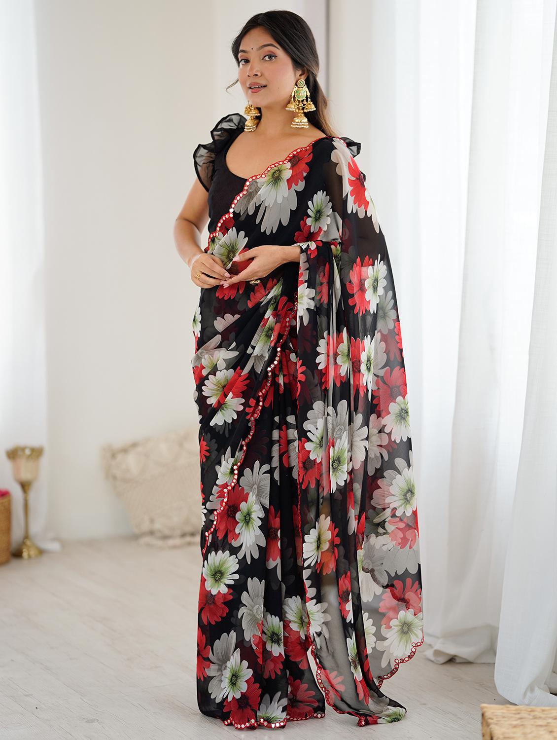 women floral printed saree with blouse - 22031499 -  Standard Image - 1