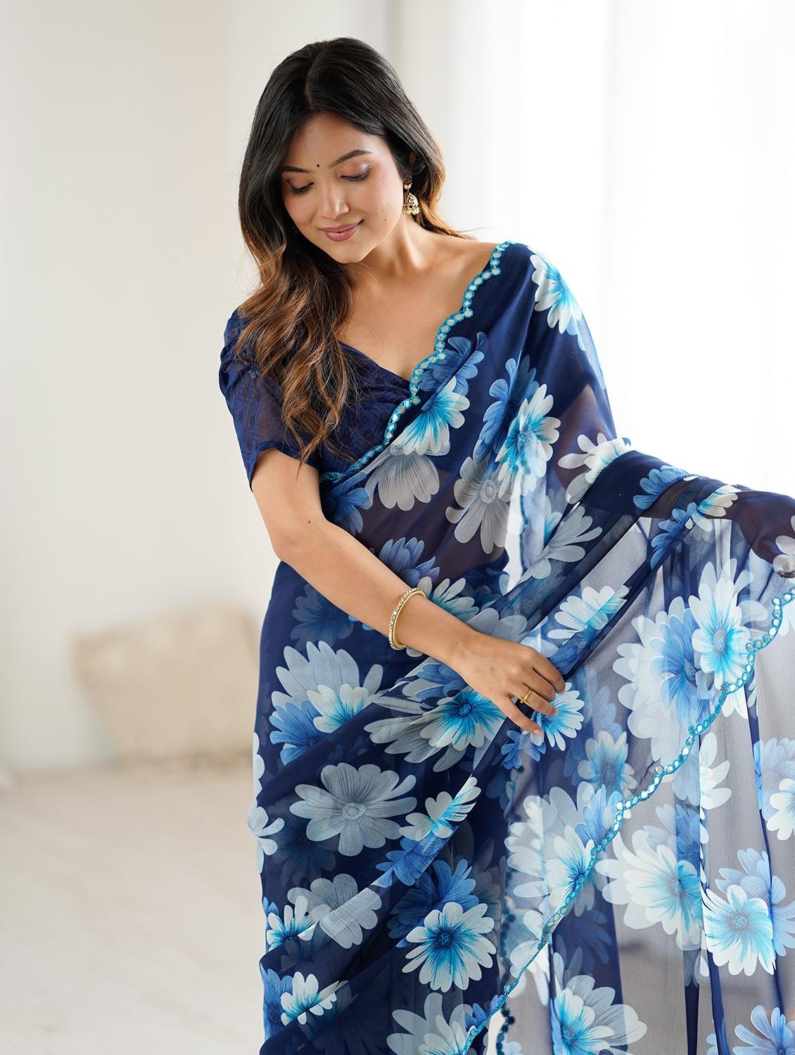 women floral printed saree with blouse - 22031500 - Standard Image - 4