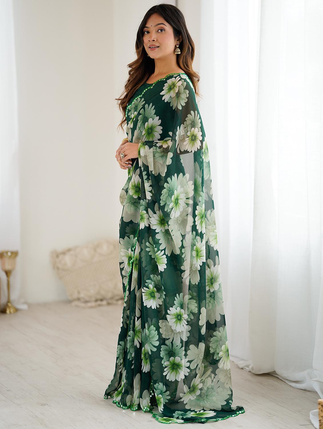 women floral printed saree with blouse - 22031501 -  Standard Image - 1
