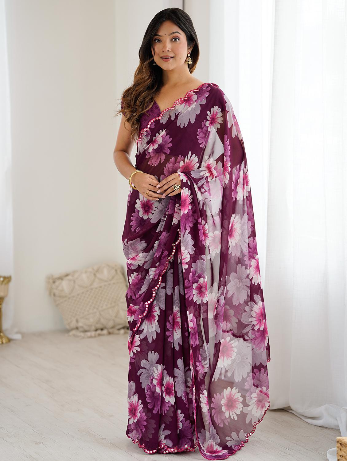 women floral printed saree with blouse - 22031502 -  Standard Image - 1