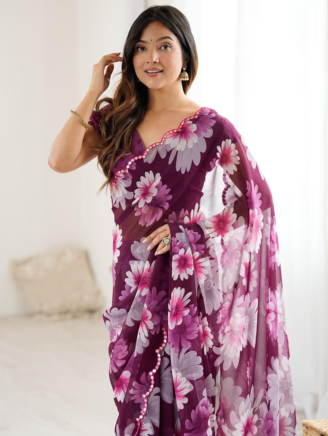 women floral printed saree with blouse - 22031502 - Standard Image - 4