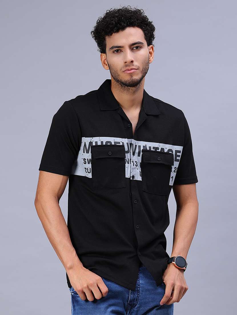Men Typographic Short Sleeve Regular Fit Casual Shirt - 22031505 -  Standard Image - 1