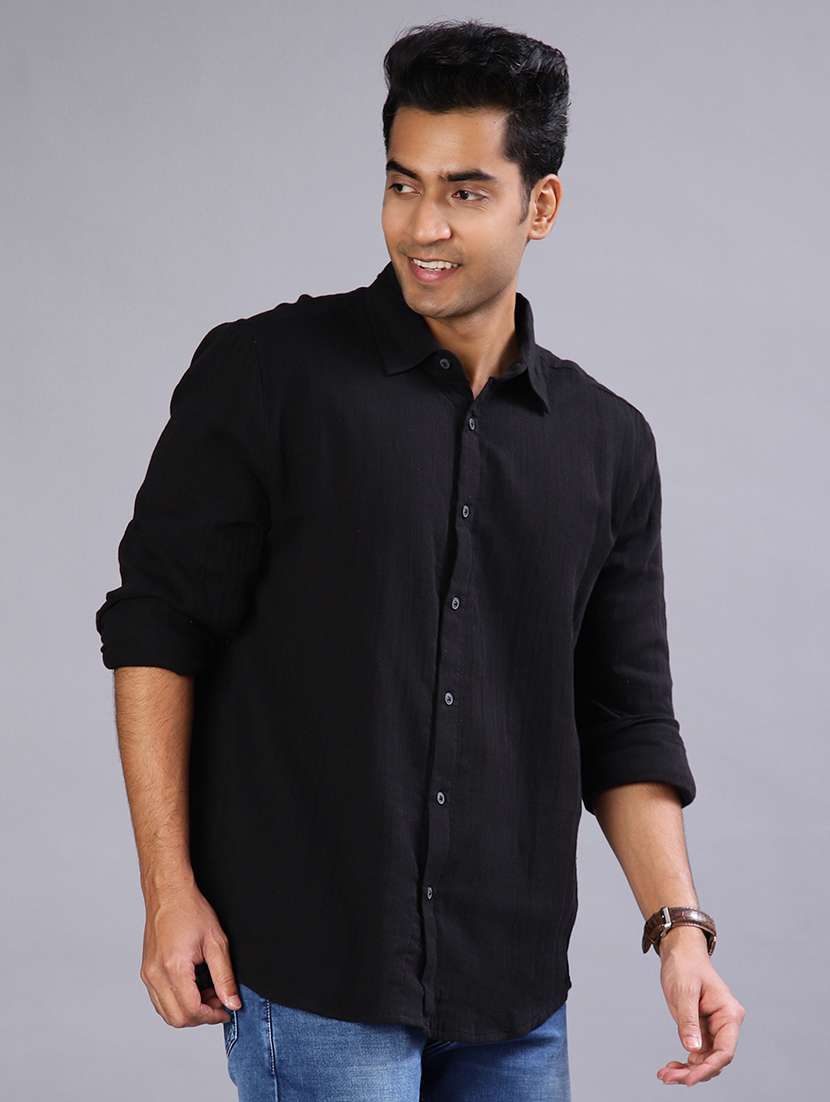 men solid long sleeve regular fit casual shirt