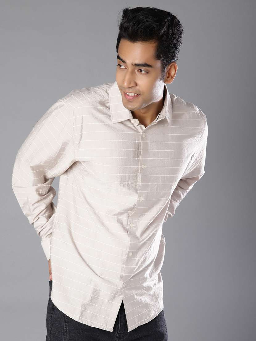 men striped long sleeve regular fit casual shirt - 22031507 -  Standard Image - 1