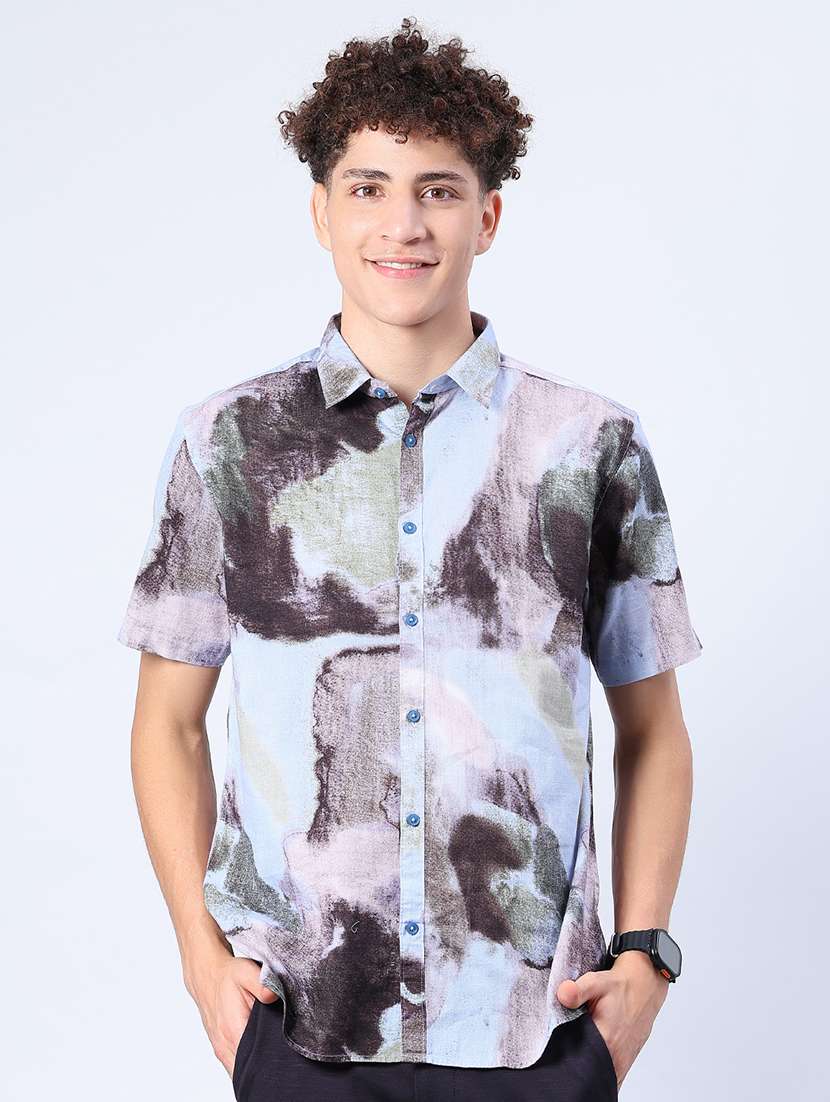 men printed short sleeve regular fit casual shirt - 22031511 -  Standard Image - 1