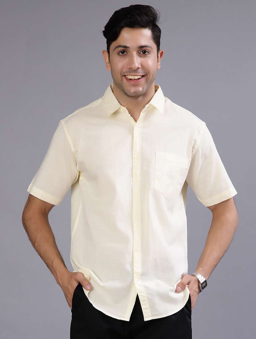men solid short sleeve regular fit casual shirt - 22031515 - Zoom Image - 0