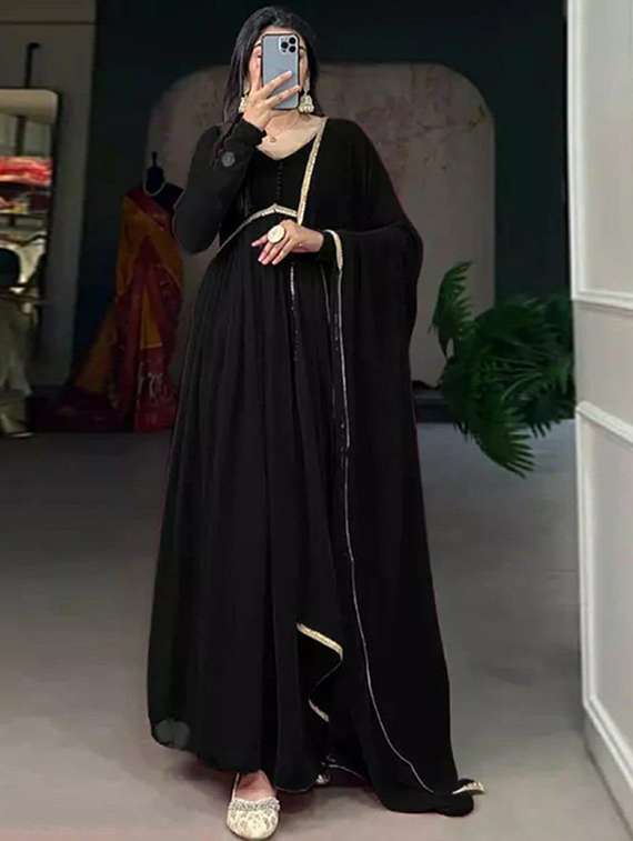 women solid long sleeve kurta dupatta set - 22031534 -  Standard Image - 1