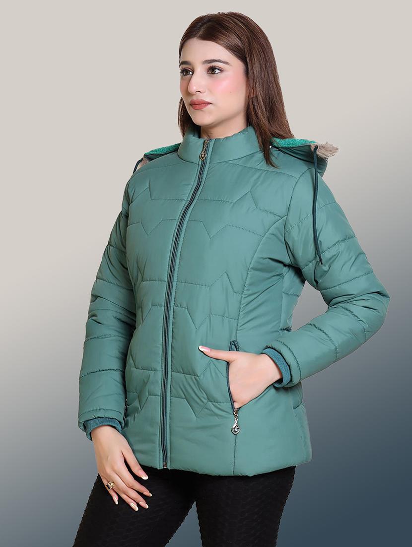 women solid long sleeve hooded parka jacket - 22031539 - Standard Image - 1