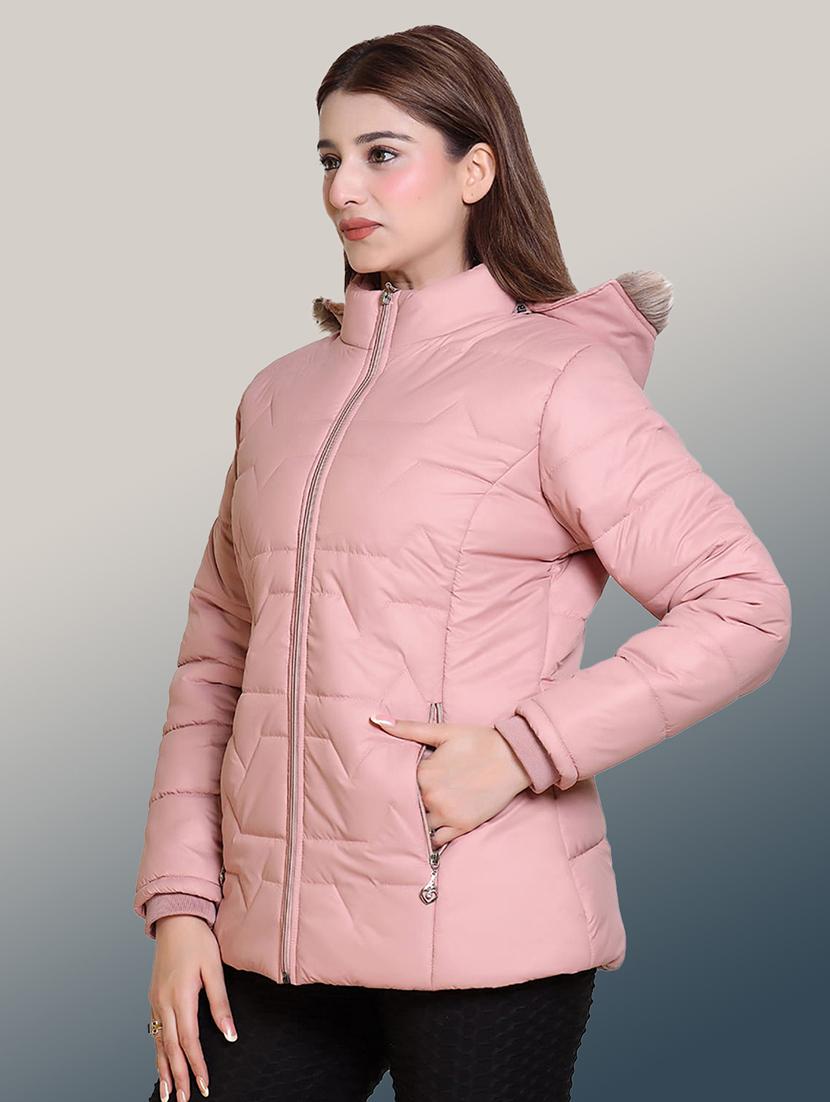 women solid long sleeve hooded parka jacket - 22031541 - Standard Image - 1
