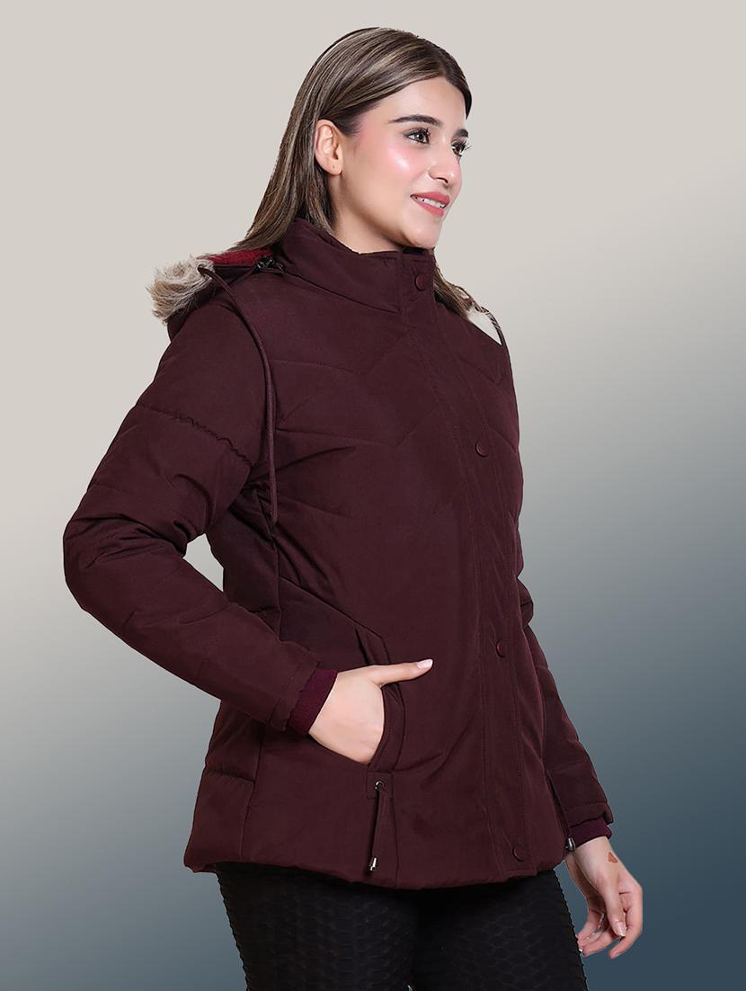 women solid long sleeve hooded parka jacket - 22031554 -  Standard Image - 1