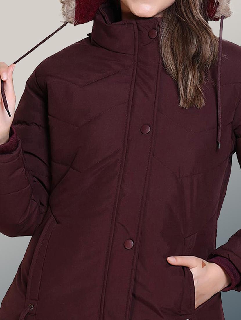 women solid long sleeve hooded parka jacket - 22031554 - Standard Image - 4