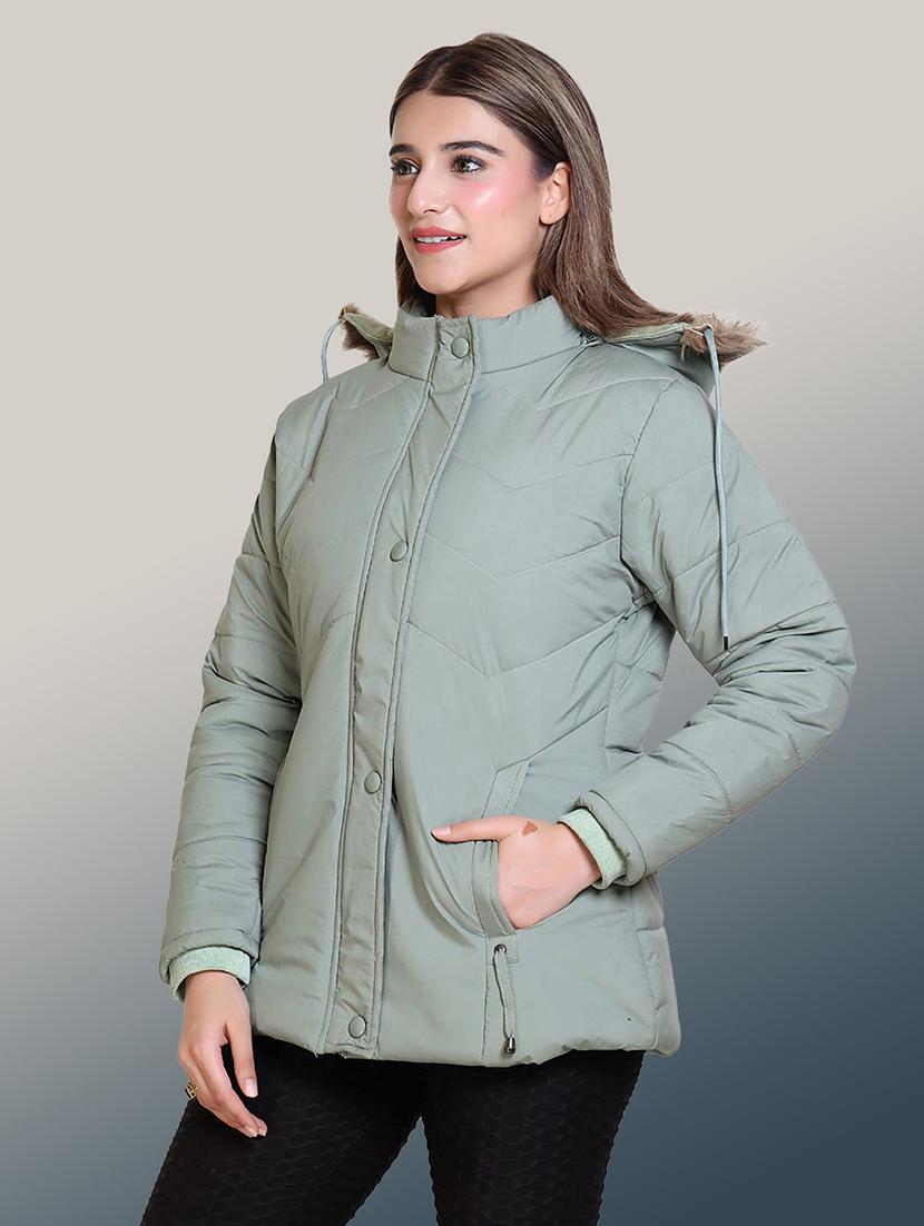 women solid long sleeve hooded parka jacket - 22031556 -  Standard Image - 1