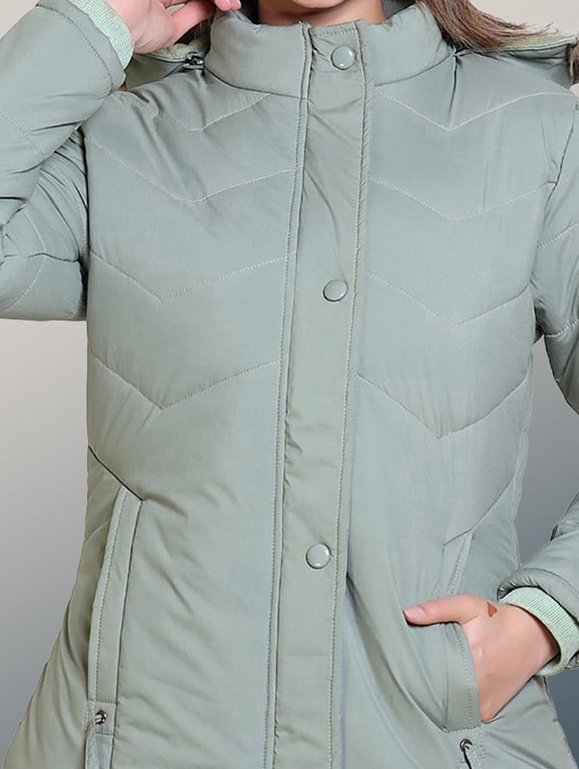 women solid long sleeve hooded parka jacket - 22031556 - Standard Image - 4