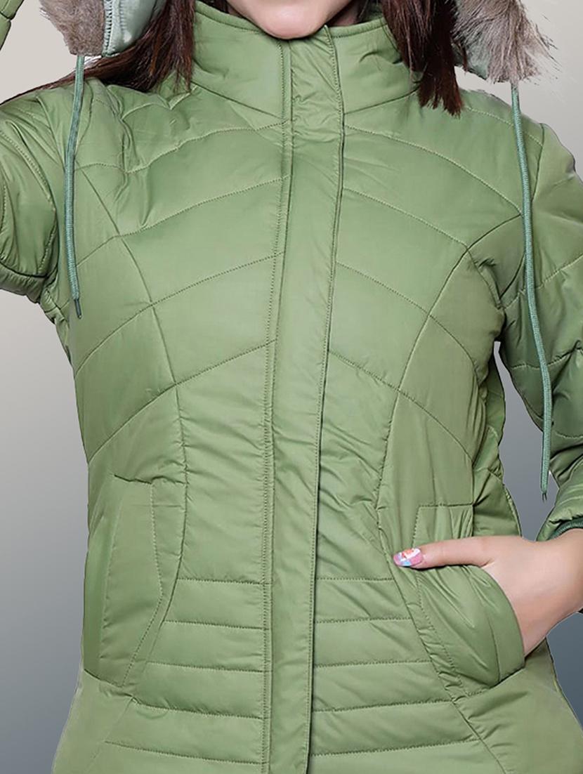 women solid long sleeve hooded parka jacket - 22031559 - Standard Image - 4