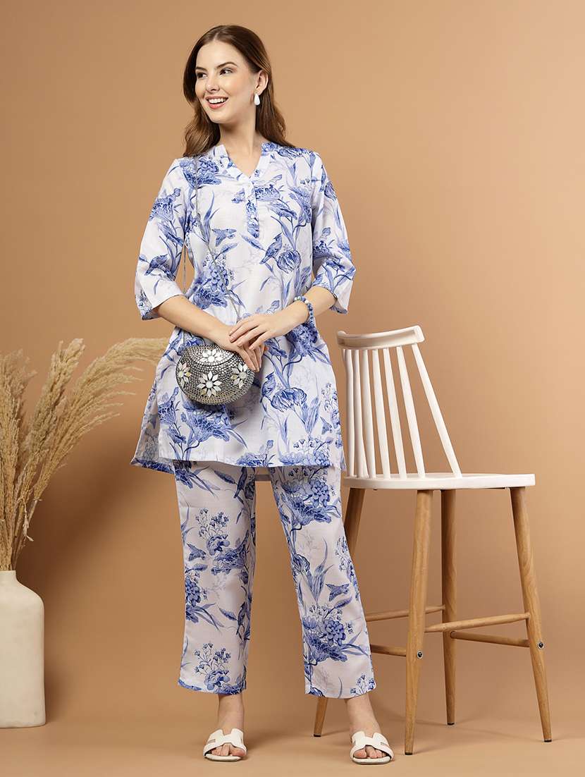 women floral three quarter sleeve ethnic co-ord set