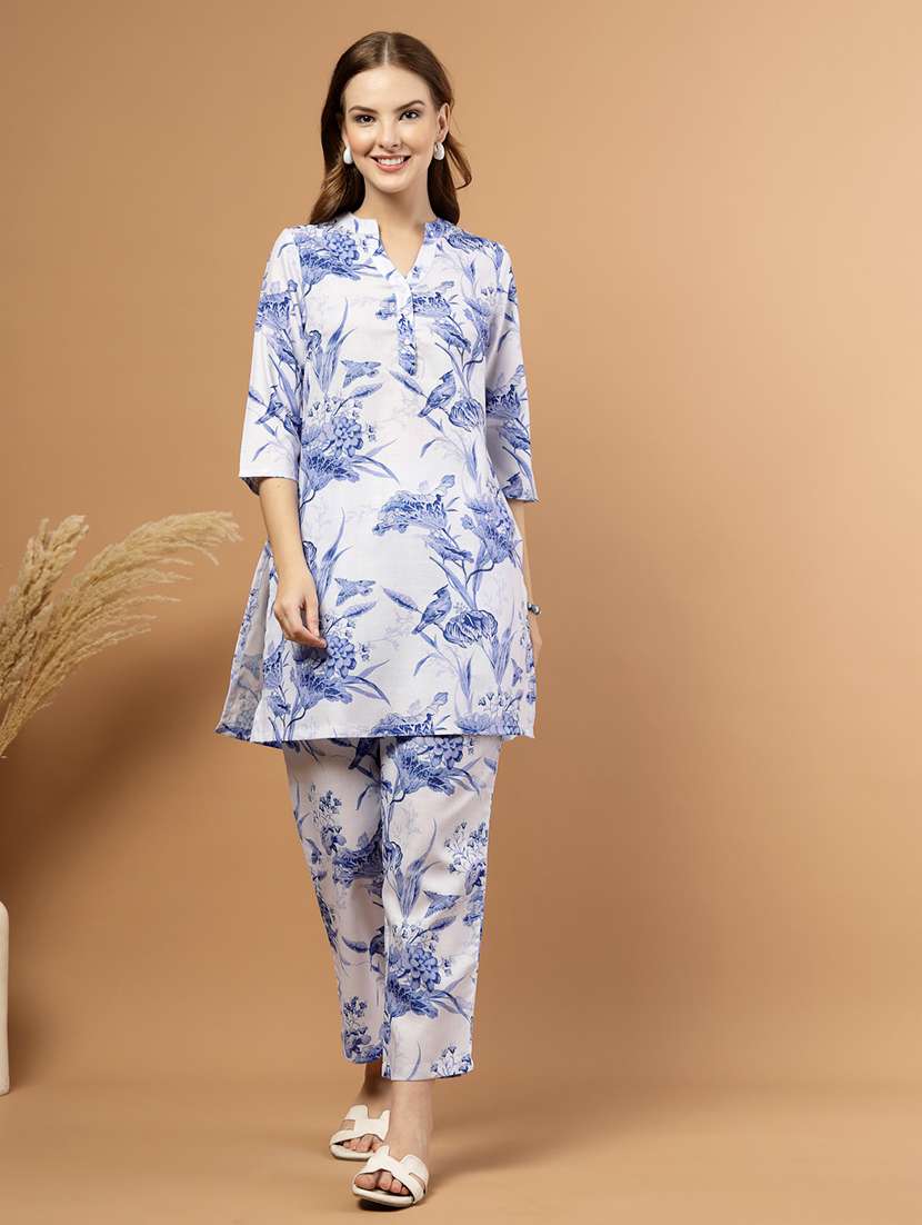 women floral three quarter sleeve ethnic co-ord set - 22031621 - Standard Image - 1