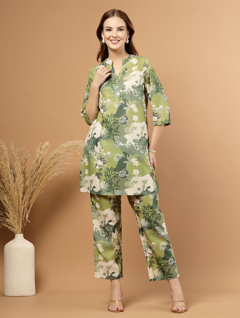 women floral three quarter sleeve ethnic co-ord set - 22031623 -  Standard Image - 1